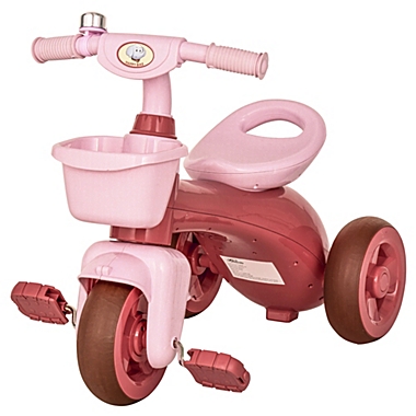 Qaba Tricycle 3-Wheeler Ride-on Toy with 2 Storage Baskets on Front & Back & Non-Slip Handlebar, Pink. View a larger version of this product image.