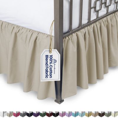 SHOPBEDDING Ruffled Bed Skirt with Split Corners - Twin, Stone, 14 Inch Drop Cotton Blend Bedskirt Dust Ruffle