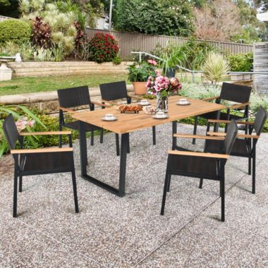 Gymax 7PCS Patio Garden Dining Set Outdoor Dining Furniture Set w/ Umbrella Hole. View a larger version of this product image.