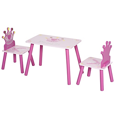 Qaba 3-Piece Kids Wooden Table and Chair Set with Crown Pattern Gift for Girls Toddlers Arts Reading Writing Age 3 Years+ Pink. View a larger version of this product image.