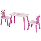 Alternate image 1 for Qaba 3-Piece Kids Wooden Table and Chair Set with Crown Pattern Gift for Girls Toddlers Arts Reading Writing Age 3 Years+ Pink
