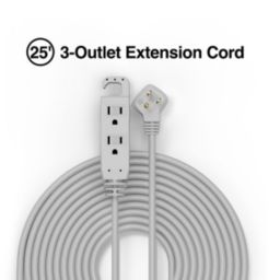 Staples Gray 25' Extension Cord 3-Outlet with Safety Covers