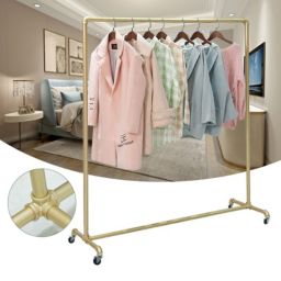 Stock Preferred Gold Industrial Tube Clothing Stand with Wheel