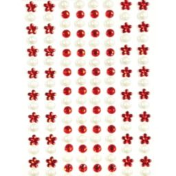 Wrapables 164 pieces Crystal Flower and Pearl Stickers Adhesive Rhinestones / Red