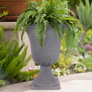 Garden Elements Outdoor Urn Plastic Planter, Cement Colored, 15". View a larger version of this product image.