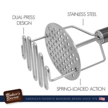 Baker's Secret Potato Masher, Ricer, Stainless Steel Heat-resistant, Kitchen Essentials, Black. View a larger version of this product image.