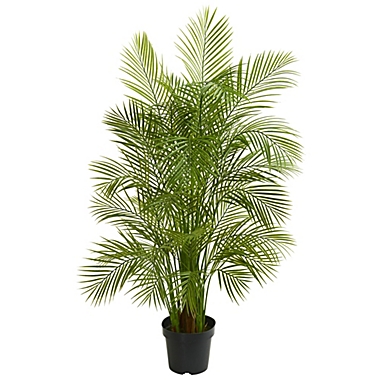 Green Areca Palm w Bamboo Vase Silk Artificial Plant Decor NEARLY NATURAL 32 in 