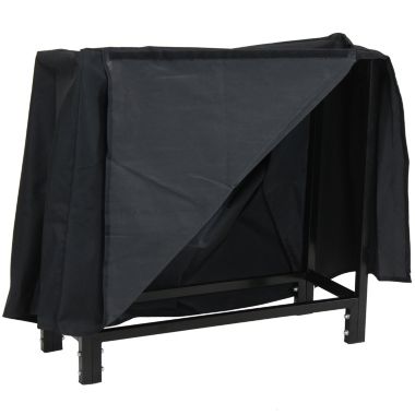Sunnydaze Outdoor Steel Firewood Log Rack Holder with Weather-Resistant Heavy-Duty Polyester Log Rack Cover - 30" - Black. View a larger version of this product image.