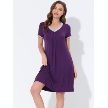 cheibear Women's Soft Sleepwear Lounge Dress V-neck with Pockets Soft Nightshirt Pajama Nightgown, X-Small Purple. View a larger version of this product image.