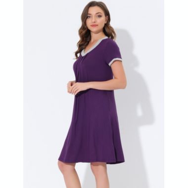 cheibear Women's Soft Sleepwear Lounge Dress V-neck with Pockets Soft Nightshirt Pajama Nightgown, X-Small Purple. View a larger version of this product image.