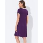 Alternate image 3 for cheibear Women's Soft Sleepwear Lounge Dress V-neck with Pockets Soft Nightshirt Pajama Nightgown, X-Small Purple