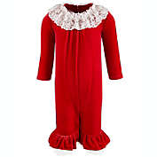 Bonnie Baby Girl&#39;s Lace Trim Stretch Velvet Coverall Red Size 18MOS