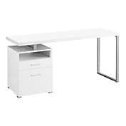 Contemporary Home Living 60" White and Silver Rectangular Computer Desk with Storage Drawer