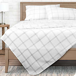 Bare Home Flat Top Sheet Premium 1800 Ultra-Soft Microfiber Collection - Double Brushed, Hypoallergenic, Wrinkle Resistant, Easy Care (Modern Plaid - White/Grey, Full)