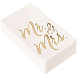 Blue Panda Wedding Dinner Napkins - 50-Pack Mr and Mrs Gold Foil Paper Napkins, 1/6 Fold 3-Ply, Wedding, Anniversary Disposable Party Supplies, White, Folded 4 x 8 Inches