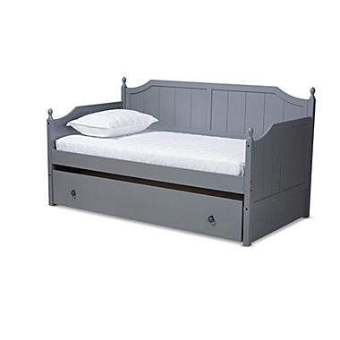 Baxton Studio Millie Cottage Farmhouse Grey Finished Wood Twin Size Daybed With Trundle - Gray. View a larger version of this product image.