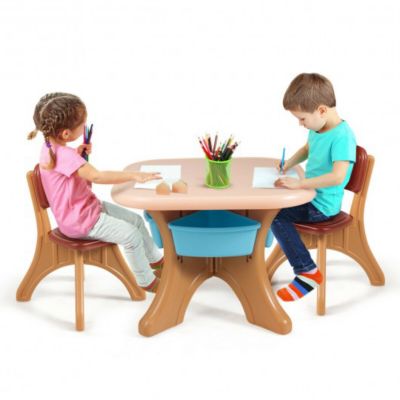 Costway Children Kids Activity Table & Chair Set Play Furniture W/Storage-Coffee