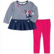 Kids Headquarters Baby Girl&#39;s 2 Pc Striped Dog Tunic & Leggings Set Red Size 12 Months