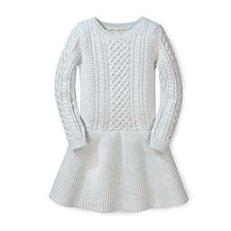 Hope & Henry Girls' Cable Sweater Dress with Ribbed Skirt (Light Heather Grey, 2T)