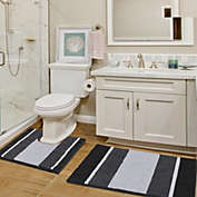 Bath Rug Set 2 Piece for Bathroom Water Absorbent Striped Bath Rugs(20" x 32" Plus 20" x 20" U, Black)