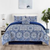 Lux Decor Collection King Size Comforter Set - 5 Pieces Reversible Bed in A Bag King (King, Aztec Blue)