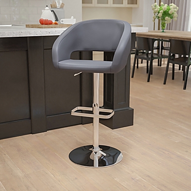 Emma + Oliver Gray Vinyl Adjustable Height Rounded Mid-Back Barstool. View a larger version of this product image.