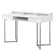 Contemporary Home Living 48" White and Silver Contemporary Rectangular Computer Desk with Drawers