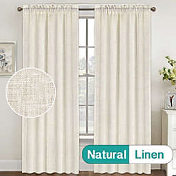 PrimeBeau Linen Blended Curtains Light Filtering Rod Pocket Curtain Drapes for Bedroom(52x96-Inch, Ivory)