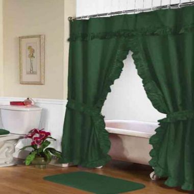 Carnation Home Fashions "Lauren" Double Swag Shower Curtain - Evergreen 70" x 72". View a larger version of this product image.