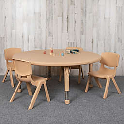 Flash Furniture Emmy 45" Round Natural Plastic Height Adjustable Activity Table Set with 4 Chairs