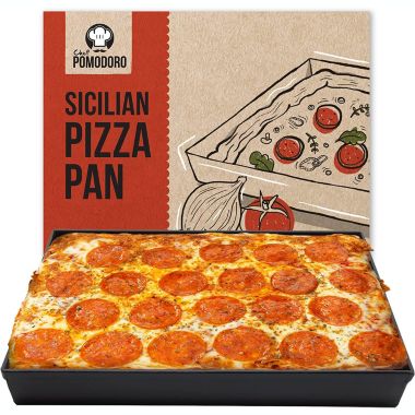 Chef Pomodoro Sicilian Deep Dish Square Pizza Pan, 13.2 x 13.2 Inch, Non-stick Aluminum, Focaccia Crust, Dough Pre-Seasoned Bakeware Kitchenware. View a larger version of this product image.