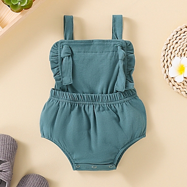 Laurenza&#39;s Girls&#39; Teal Knotted Romper. View a larger version of this product image.