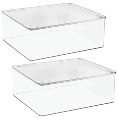 mDesign Plastic Craft Room Stackable Storage Box with Hinge Lid, 2 Pack, Clear. View a larger version of this product image.
