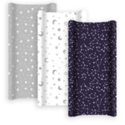 GROW WILD Changing Pad Cover 3-Pack, Soft & Stretchy Fitted Sheet, Moon & Stars