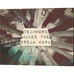 Great Art Now Teamwork Makes The Dream Work Stacking Hands Black and White by Color Me Happy 20-Inch x 16-Inch Canvas Wall Art