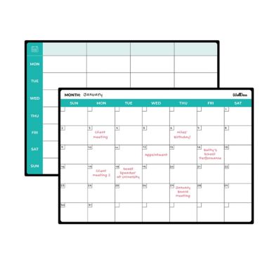 Magnetic Dry Erase Monthly and Weekly Calendar 2-Pack Bundle, Fridge White Board with Monthly & Weekly Planner 17 x 12" Perfect - WallDeca. View a larger version of this product image.