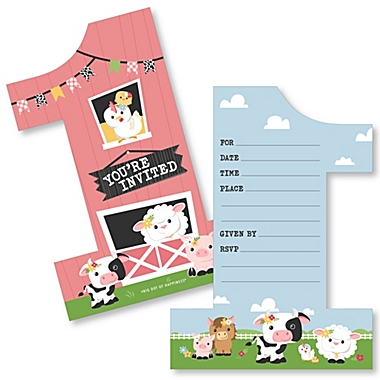 Big Dot of Happiness 1st Birthday Girl Farm Animals - Shaped Fill-In - Pink  Barnyard First Birthday Party Invitation Cards with Envelopes - Set of 12 |  Bed Bath & Beyond