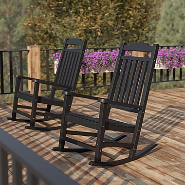 Flash Furniture Set Of 2 Winston All-Weather Rocking Chair In Black Faux Wood - Black. View a larger version of this product image.