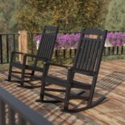 Flash Furniture Set of 2 Winston All-Weather Rocking Chair in Black Faux Wood