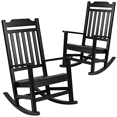 Flash Furniture Set Of 2 Winston All-Weather Rocking Chair In Black Faux Wood - Black. View a larger version of this product image.
