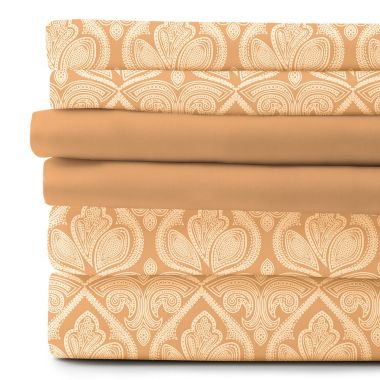Lux Decor Collection 6-Pieces Deep Pocket Microfiber Printed Bed Sheet Set in California King Size Taupe. View a larger version of this product image.
