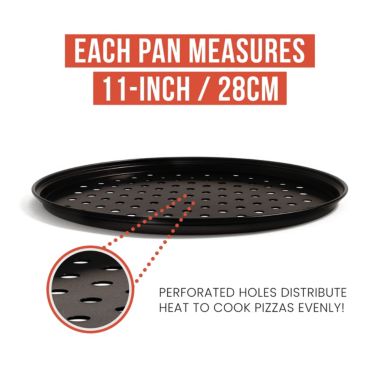 Chef Pomodoro Pizza Baking Set with 3 Pizza Pans and Pizza Rack, Non-stick Perforated Pizza Trays, for Oven, Grill, Barbeque (11-Inch Pans). View a larger version of this product image.