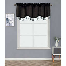 Kate Aurora Luxurious Solid Colored Rod Pocket Window Valance With Crystal Beaded Trim - Black