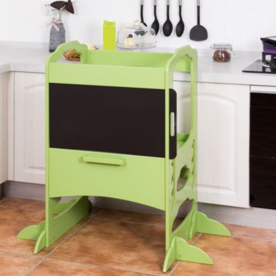 Slickblue Kids Height Adjustable Kitchen Step Stool Toddlers Kitchen Helper with Chalkboard-Coffee