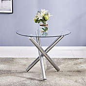SamyoHome Modern Round Clear Tempered Glass Top Dining Table in Silver
