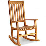 Costway Indoor Outdoor Wooden High Back Rocking Chair-Wood