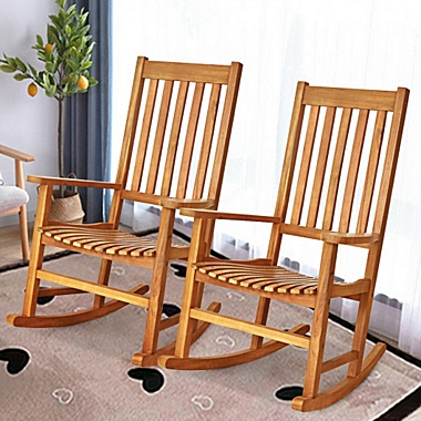 Costway Indoor Outdoor Wooden High Back Rocking Chair-Wood. View a larger version of this product image.
