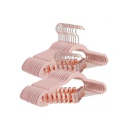 SONGMICS 24 Pack Pants Hangers, 16.7 Inch Coat Hangers with Rose Gold Colored Movable Clips, Heavy-Duty, Non-Slip, Space-Saving, for Pants, Skirts, Dresses, Light Pink