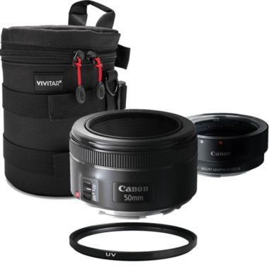 Canon EF 50mm f1.8 STM Lens with EF-M Adapter for Canon EOS M. View a larger version of this product image.