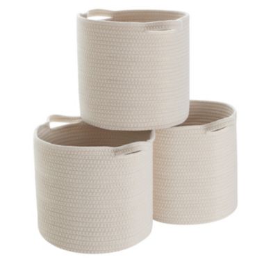 Ornavo Home 3 Pack Woven Cotton Rope Shelf Storage Basket with Handles. View a larger version of this product image.
